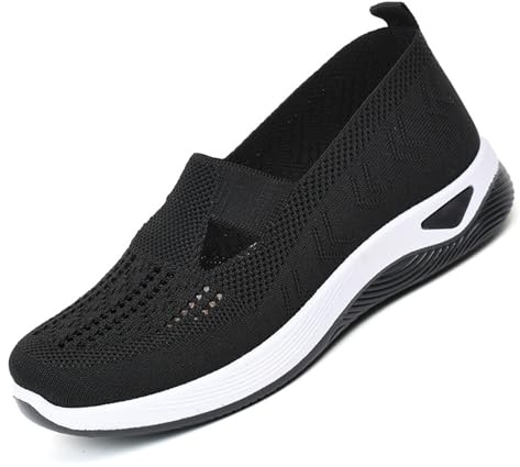 GYCF Mujer Zapatos sin Cordones,Mujer Ortopédicos Deportivos,Zapatillas de Verano de Gimnasia Paseo Slip On Transpirables Cómodas Malla Ligeras Plataforma Zapatos,Negro,42EU