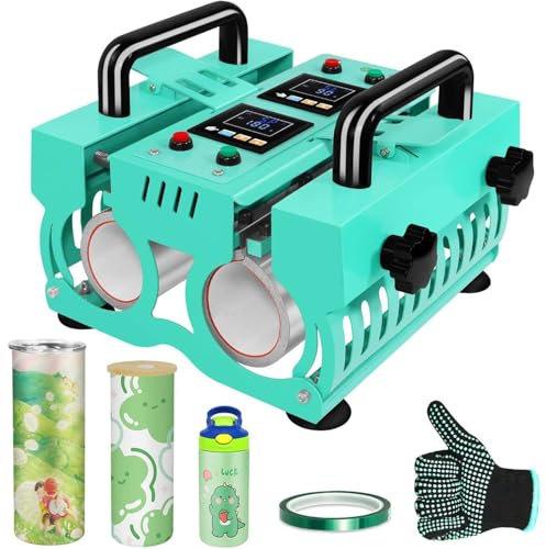 Presse à Chaud pour Mugs, 1000 W, Impression par Transfert Thermique, Double sous-Verre, Deux écrans LCD indépendants, pour gobelets en Acier Inoxydable, céramique et Verre de 325 à 850 ML Green