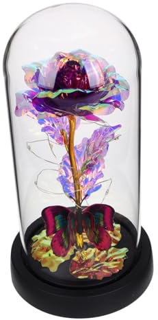 Garneck Valentine's Day Present Preserved Rose Flower in Glass Dome Lights Romantic Decor for Her