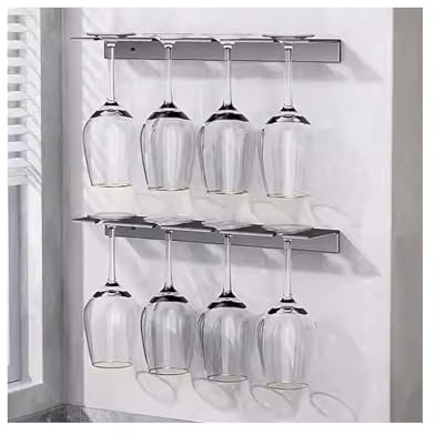 NJDQFA Soporte para Copas de Vino de Pared, Sujeta Vasos,Estante Lateral para Copas de Vino Cuelga Copas para Bar, Colgador de Copas Invertido para Hogar, Bar, Cocina