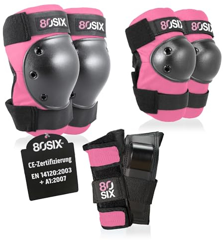 80SIX Schoner Inliner Kinder & Erwachsene – [6er] Protektoren Set Knieschoner, Ellenbogenschoner & Handgelenkschoner Schutzausrüstung für Skateboard, Scooter, Rollschuhe, Inline, Rosa JR/XS