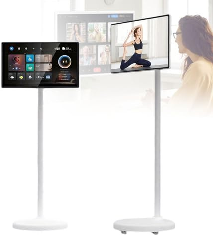 Gavscient Portable TV on Wheels 1080P,Rotating Touchscreen Monitor Portable Tablet with Base,Android 12 OS,6000mAh Battery(4-6H),Rolling TV 21.5-4/64G