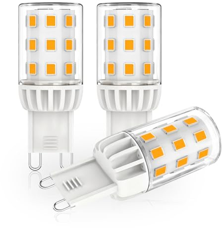 Auting Ampoule LED G9 Blanc Chaud 2700K, Classe Énergétique B, Lumière LED 3W Remplaçant Halogène 50W-60W, Ampoule G9 580 Lumens, Non Dimmable, Angle d’Éclairage 360°, AC 220-240V, Lot de 3 Pièces