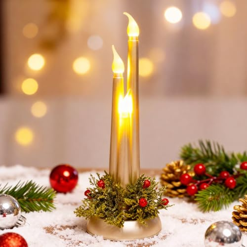 Weihnachtsdeko Adventskranz LED Kerzen, Flammenlose Kerzen LED Weihnachtskerzen, Gold Weihnachtsdeko Innen LED Teelichter Batteriebetrieben für Weihnachten Dekoration, Tischdeko, Heimdekoration (C)