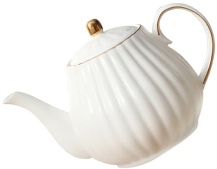 Toyvian Théière Céramique Blanche avec Bord Doré Pot à Café et Thé Capacité Importante Résistance Chaleur Design Élégant pour Service de Thé Maison et Restaurant
