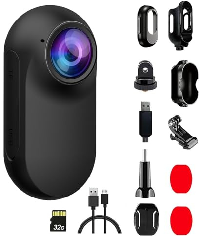 Xilecam Mini Camara Deportiva con Tarjeta de Memoria de 32GB, Camara Moto con Accesorios Cámara Casco Moto Ideal para Usar como Regalo Amiga(Negro)