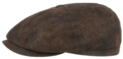 Stetson Hatteras Pigskin Berretto Uomo - Berretti Piatti Newsboy Cappello Piatto con Visiera, Fodera Estate/Inverno - S (54-55 cm) Marrone