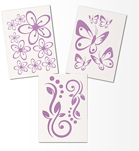 Hibiskus Schmetterling Blüten Ornament SET I - flieder - 30x21cm - Wall Sticker Wandtattoo Wandaufkleber - Dekoration, Küche, Wohnzimmer, Schlafzimmer, Badezimmer