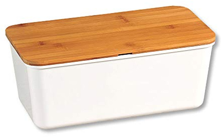 Kesper 58090 Boîte à Pain avec Couvercle Bambou/Mélamine Blanc/Marron 34 x 14 x 18 cm