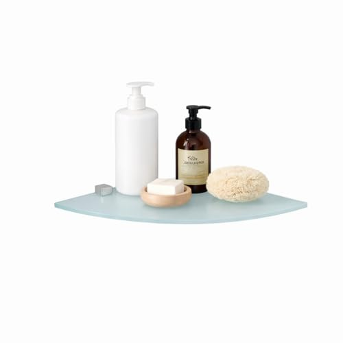Euro Tische Glas Eckregal 35x35cm, Wandregal für Badezimmer, Duschregal Bad, Glas Badregal mit 6mm ESG Sicherheitsglas, Verschiedene Größen (Satiniert Weiß)