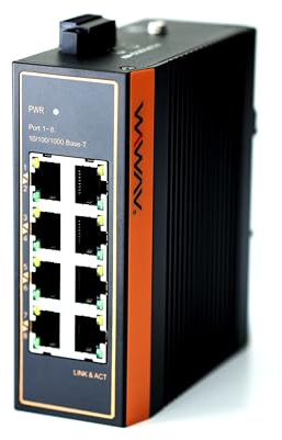 WIWAV W1108-8GE-I Commutateurs Ethernet industriels Gigabit 8 Ports Non gérés 10/100/1000 Mbps avec Rail DIN/Montage Mural (sans Ventilateur, -40°C ~ 85°C)