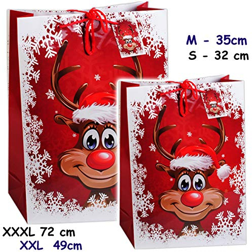 alles-meine.de GmbH 1 Stück Geschenkbeutel/Geschenktasche - lustiges Rentier - Weihnachten XXL Groß - 72 cm ! Weihnachtstüten - Geschenktüte/Geschenkverpackung - Ve..