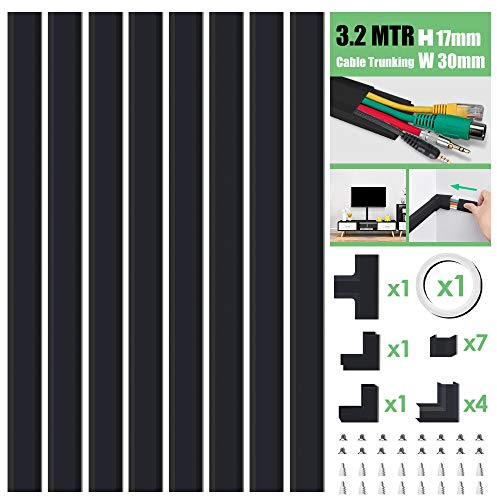 MUDEELA Kabelkanal-Set, Kabelverdecker, Kabelkanal, Kabelführungs-Kit für Home Office - 8 x L 400 mm, B 30 mm H 17 mm, Schwarz