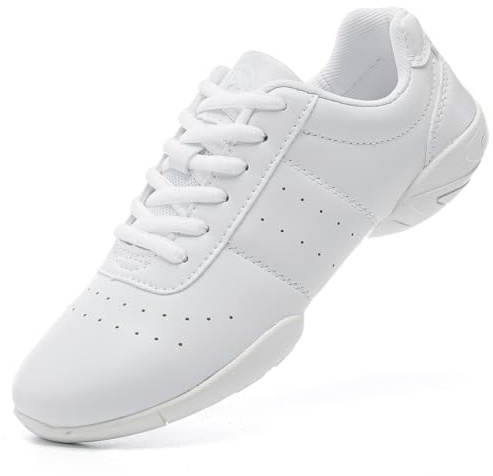 PPXID Girls' Lace-up Cheer Shoes Cheerleading Dance Shoes Women's Sport Training Shoes Split Sole White New 3 UK