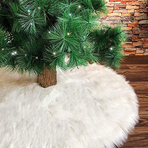 Deggodech Snow Fur Christmas Tree Skirt Base Cover 78cm White Plush Xmas Tree Skirt Mat for Christmas New Year Party Holiday Home Decorations (Snow, 30.7inches)