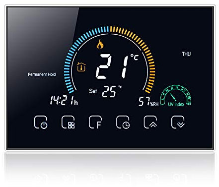 Thermostat intelligent WiFi Alexa-Digital d ambiance contrôleur de thermostat de chauffage de chaudière sans fil, contrôleur de température programmable mural, météo, indice UV, humidité Hisplay, 5A