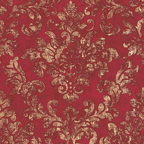 Papier peint rouge & beige | Papier peint baroque vintage 374131 | Papier peint chambre adulte intissé & vinyle | Papier peint salon tendance