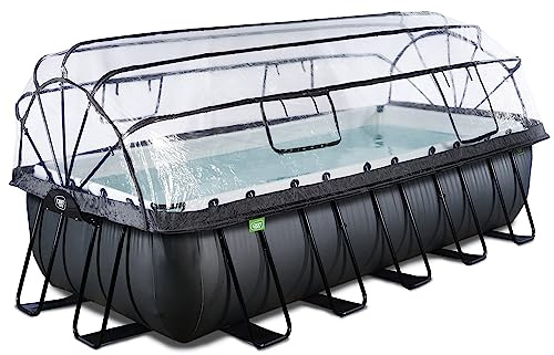 EXIT Toys Black Leather Pool mit Abdeckung - 540x250x122cm - Großer, Rechteckiger Rahmenpool mit Sandfilterpumpe, Wärmepumpe und Poolleiter - Extra Tief - Für Sauberes und Warmes Poolwasser - Schwarz