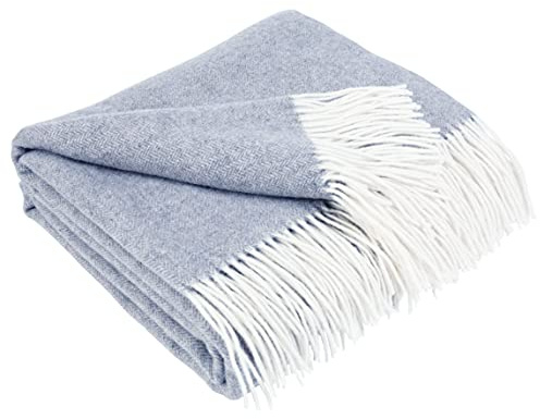 LYHome Kashmirfilt med Marino ull Pläd: Yllefilt Perfekt för Soffa, Säng, Vardagsrum, Sovrum, för Dekoration och Som Gåva. Mycket Mjuk, Varm, Mysig (140 x 200 cm/Blått - Vitt Fiskbensmönster)