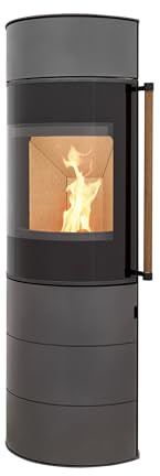H&M Germany Kaminofen Citro 2.0 L gussgrau schmaler ovaler Ofen 6kw schlicht modern A+ Abgasstutzenanschluss Durchmesser 150mm Bauart 1 Holz Reelinggriff