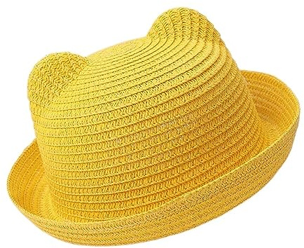 JBIVWW Sombrero De Color Sólido con Orejas para Bebé, Gorro De Paja, Protección Solar, Sombrero De Sol para Playa (Color: Yellow, Talla: One Size)