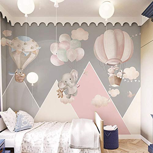 Gris Enfants Chambre Papier Peint Fille Chambre Dessin Animé Papier Peint Montgolfière Maternelle Garçon Chambre Papier Papier Peint 3D Chambre à coucher Salle de séjour Mural murale-300cm×210cm
