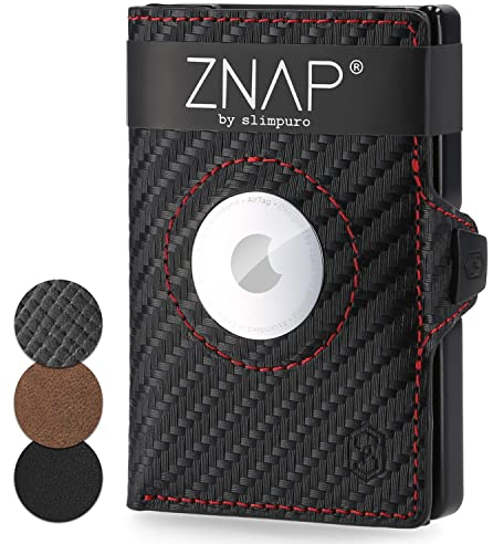 ZNAP Airtag Wallet aus Premium Leder | Kreditkartenetui Herren | Geldbörse Klein | RFID-Blockierung & Slim I Kartenetui, Air Tag Portemonnaie - 12 Karten - Rauchschwarz