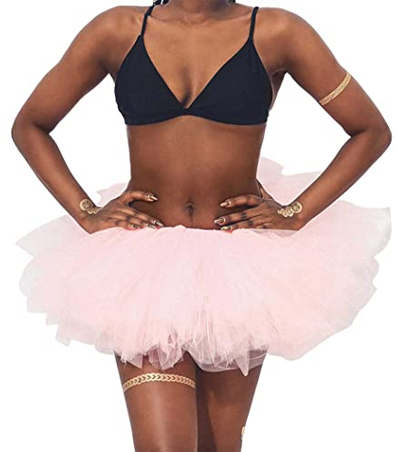 Ushiny Damen Kostüm Tüllrock Minirock Petticoat Tutu Unterrock Klassisch Elastisch 6 Lagig Tülle Ballet Tanzkleid Unterkleid Cosplay Minirock