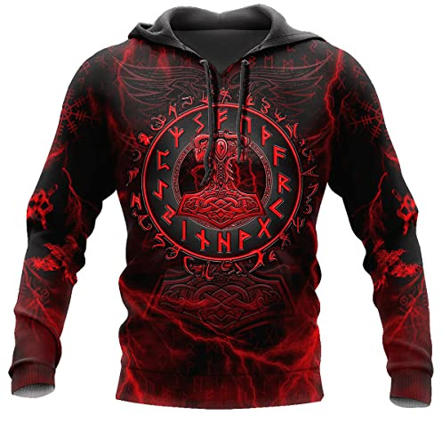 JJLLAZAD Wikinger-Hoodie 3D-Druck Nordische Mythologie Valhalla Langarm Frühling Herbst Pullover Für Herren und Damen Party Cosplay Kostüm