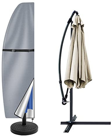 Teynewer Parasol Cover Waterproof, Cantilever Parasol Protective Cover with Telescopic Pole and Zipper Fit for 1 to 3 m Large Umbrella Patio Parasol Weatherproof UV-Anti Windproof, Grey