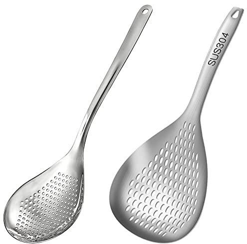 Iegefirm Skimmer Schlitzlöffel Haushalt Küche Bratnetz Filteröllöffel Edelstahl Kochsieb Edelstahl mit Komfortgriff und Aufhängelöchern Zum Kochen, Abtropfen und Braten In Der Küche