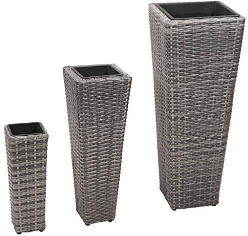 ZHOUMIN Outdoor Planters Raised Bed,Raised Garden Kits,Garden Raised Beds 3 pcs Poly Rattan Grey
