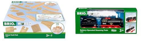 BRIO World 36030 Schienensortiment Deluxe - 70-teiliges Set mit Schienen & World 33884 Batterie-Dampflok mit Wassertank