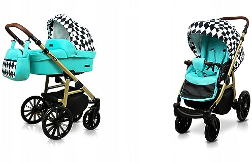 BabyLux® Bambimo Kinderwagen Set 2 in 1 - Aspero - incl. Babywanne, Buggy Sportsitz - Kinderwagenset - Kombikinderwagen mit Wickeltasche, Regenschutz, Moskitonetz, Cupholder usw.