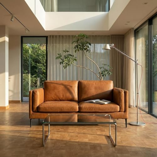 Furnhouse Valencia 2-Sitzer Sofa | 100% Echtleder mit Taschenfederkern | 157 cm Breite Cognac Braun – Skandinavisches Design