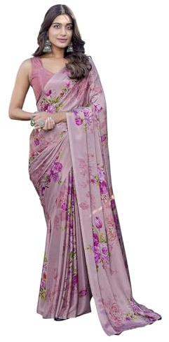 Yashika Ensemble sari élégant en mousseline de soie pour femme avec chemisier – Améliorez votre style avec cet ensemble tendance, Rose, taille unique