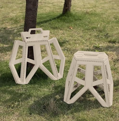 IlGruppone Sgabello Pieghevole Multiuso Portata 150 Kg Salvaspazio Ultraresistente Cucina Bagno Giardino Sedia Campeggio Adulti Bambini Con Maniglia Trasportabile - Beige - Misura Grande