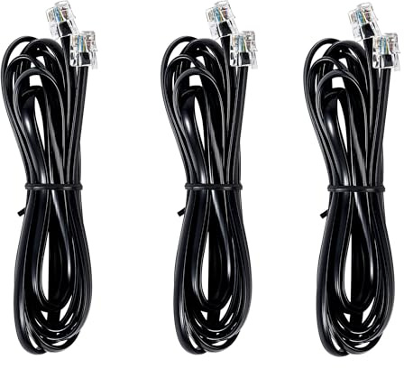 JMZLY RJ12 Cable Phone Cord RJ12 6P6C Male to Male Straight Wired for Both Data and Voice Use Black - 6.6Feet 3 Pack
