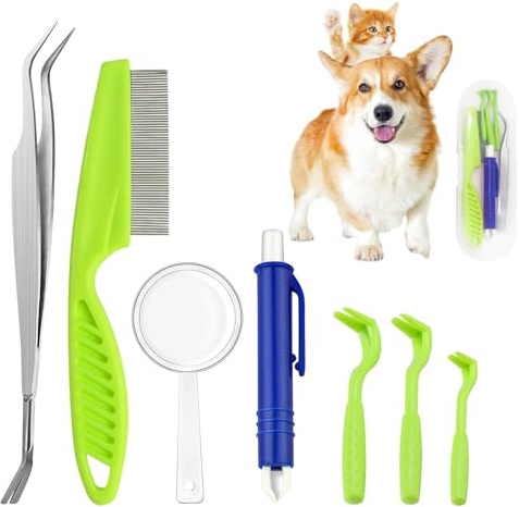starfa lab Zeckenentfernungs Werkzeugsatz, 7Pcs Kunststoff Zeckenhebel einschließlich Edelstahl Pinzette und Kamm für Hunde Katzen Und Mensch (7pcs-A)