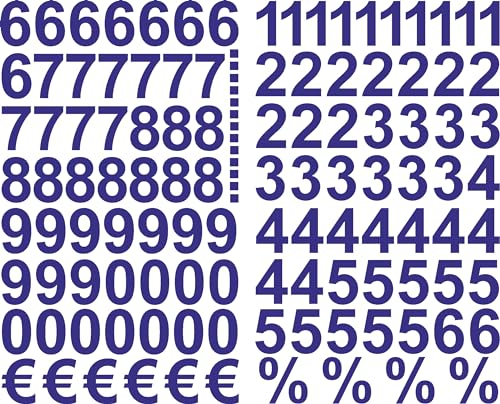 Blaue Zahlen Aufkleber 3cm Hoch - 117 KLEBEZAHLEN - Selbstklebende Ziffern und Nummern 0-9 und € sowie% - Ideal für den Außenbereich da Wasser und Wetterfest