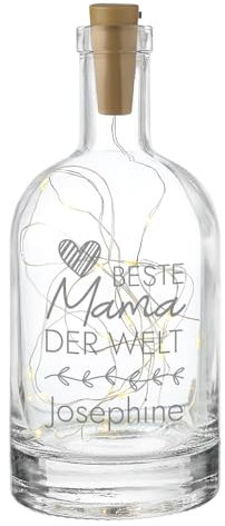 polar-effekt LED Leuchtflasche aus Glas mit personalisierter Gravur - Stimmungslicht mit Lichterkette - Geschenk zum Muttertag - Dekoration für Wohnzimmer