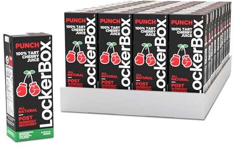 LockerBox PUNCH 100% Tart Cherry Juice Box (40 Pack) 6.75 oz | Organic Workout Recovery Drink | Natural Sleep Support | Sugar Free, Zero Caffeine | Grab-and-Go Juice Boxes for Athletes & Teams