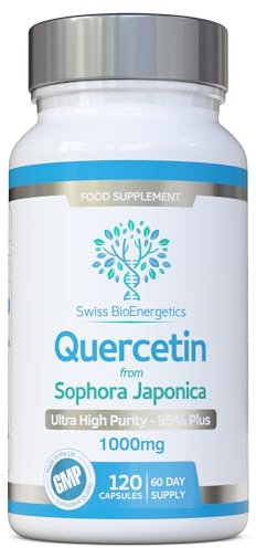 Quercetin 1000mg 60-day supply - No Artificial fillers, binders or flow agents - High Strength Pure Quercetin capsules from Sophora Japonica - Suitable for Vegetarians and Vegans – Exclusively UK Made