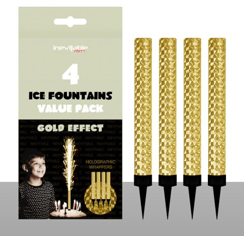 Pack of 4 Ice Fountains | Cake Topper Decoration | Prosecco Champagne Fountain | Sparkling Fountain | Gold or Silver | Birthdays, Christmas, New Year and Weddings (Gold)