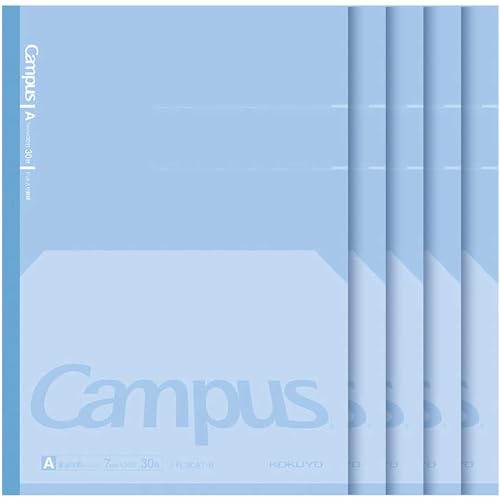 KOKUYO Campus Composition Kimochii Notebook, 5 Pack Feels Flat Semi-B5 Comp Book, Blue, Dot A 7mm Ruled, 30 Sheets School Lined Journal Notebook for Work Study Note Taking. Japan Import (NO-FL3CAT-B)