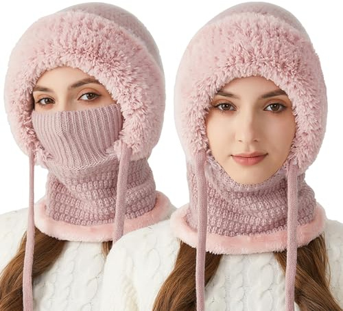 crazy bean plysch balaklava mössa damer vinter varm huva halsduk damer vindtät mössa köldskydd skidmössa mössa vintermössor för berg skiing motorcykel körning vindtät ansiktshuva, ROSA