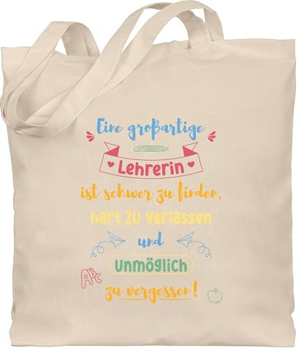 Shirtracer Baumwolltasche - Taschen - Eine großartige Lehrerin ist schwer zu finden | Lehrerin Abschiedsgeschenk | Geschenk für Lehrerin Abschied | Abschiedsgeschenke Lehrerin Grundschule - Unisize
