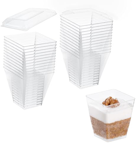 EURO CLASSIC Plastic Mini Dessert Cups with Lids - Reusable 24 Pack, 2oz or 4oz, Small Fruit Cups Appetizer Serving Bowls for Pudding Trifles (120ml)