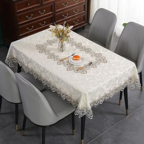Luxuriöse Tischdecke aus Spitze, weiß, mit Blumenmuster, rechteckig, Bestickt, für Esstisch, Hochzeitsfeier, Dekoration, Beige, 110 x 110 cm