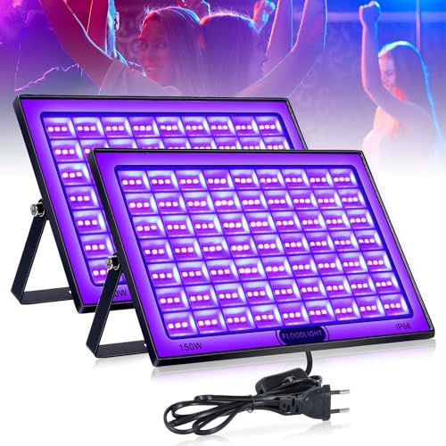 BOSYTRO 2-pack 50W/100W/150W LED-svartljus, IP66-vattentåligt UV-ljus, Svartljus för glödparty, Halloween-dekoration, kroppsmålning, scenbelysning, Glow In The Dark-partyutrustning (150W-2)